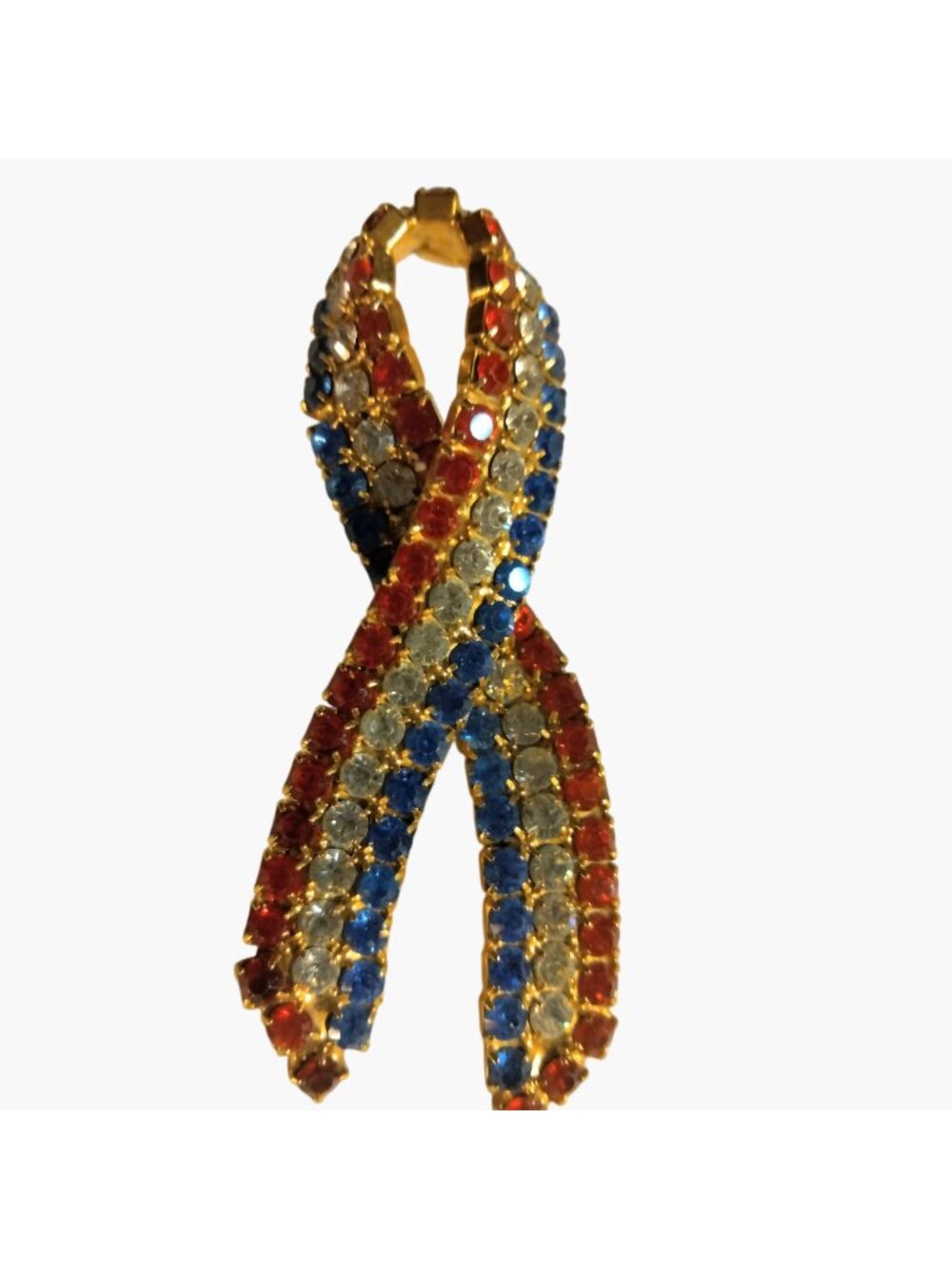 Red White Blue Ribbon Crystal Pin Brooch Patriotic